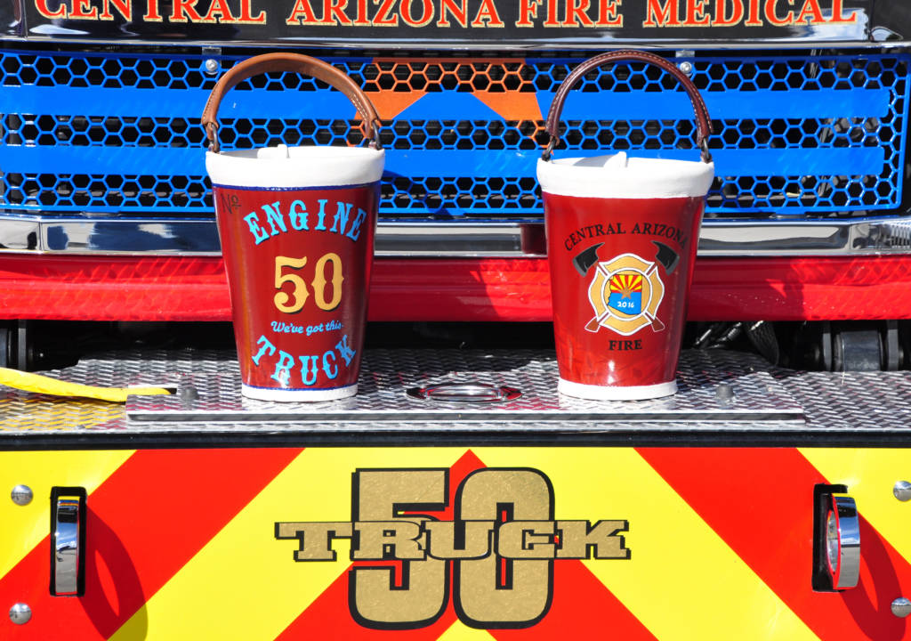 Truck 50 with Buckets Picture of Truck 50 bumper with water buckets on it